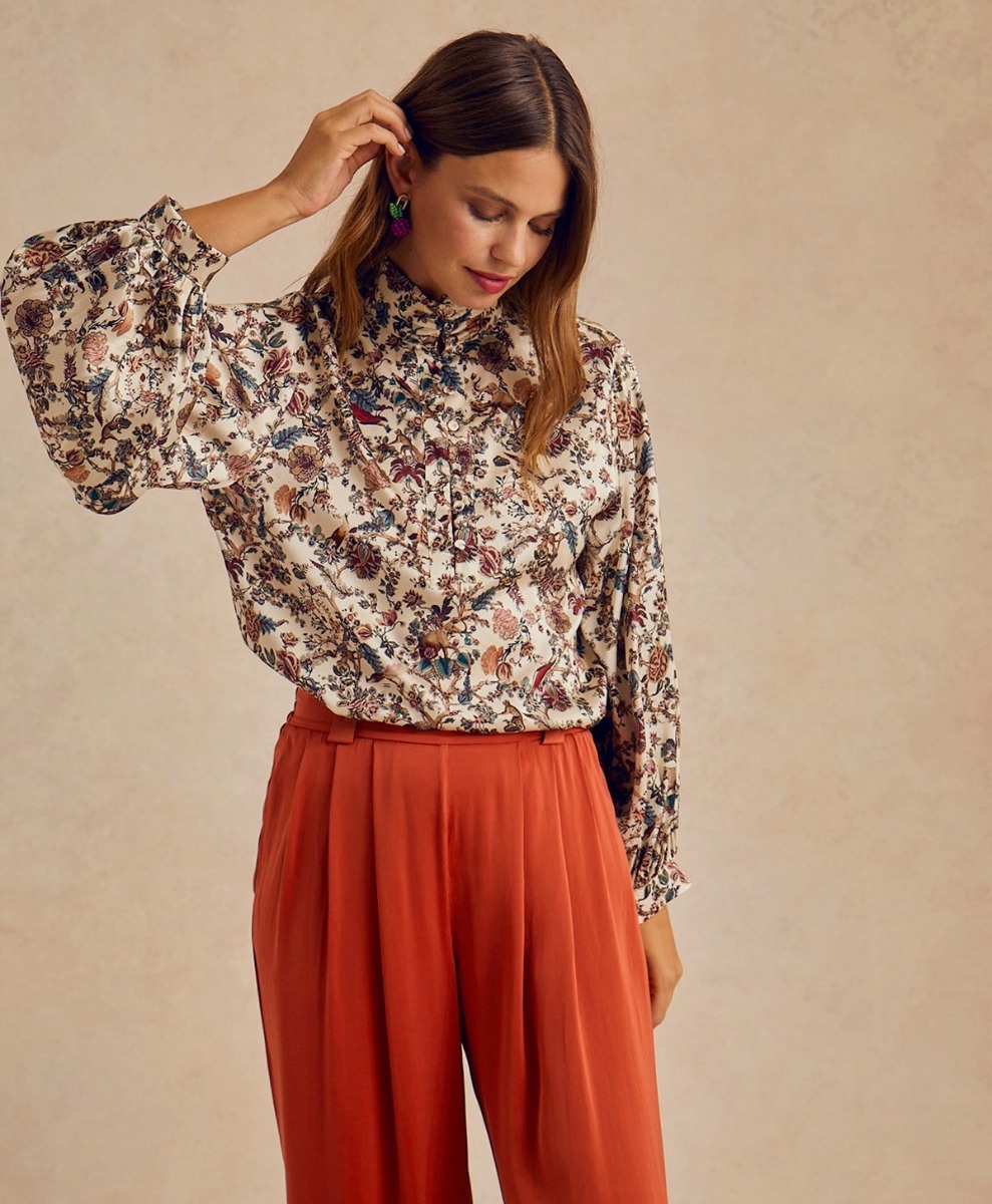 THIERRY BLOUSE IN PRINTED STRETCH SATIN - FW23 - MULTICOLOR CREAM